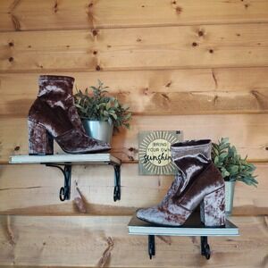 Steve Madden Gaze Crushed Velvet Velour Ankle Sock Boot Block Heel Stretch Sz 7M